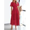 imagePRETTYGARDEN Womens 2025 Summer Maxi Dress Short Sleeve V Neck Hollow Out Eyelet A Line Long Flowy Beach Vacation DressesRed