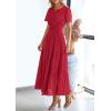 imagePRETTYGARDEN Womens 2025 Summer Maxi Dress Short Sleeve V Neck Hollow Out Eyelet A Line Long Flowy Beach Vacation DressesRed
