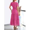imagePRETTYGARDEN Womens 2025 Summer Maxi Dress Short Sleeve V Neck Hollow Out Eyelet A Line Long Flowy Beach Vacation DressesRose Red