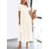 imagePRETTYGARDEN Womens 2025 Summer Maxi Dress Short Sleeve V Neck Hollow Out Eyelet A Line Long Flowy Beach Vacation DressesWhite