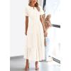 imagePRETTYGARDEN Womens 2025 Summer Maxi Dress Short Sleeve V Neck Hollow Out Eyelet A Line Long Flowy Beach Vacation DressesWhite