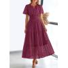 imagePRETTYGARDEN Womens 2025 Summer Maxi Dress Short Sleeve V Neck Hollow Out Eyelet A Line Long Flowy Beach Vacation DressesWine Red