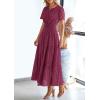 imagePRETTYGARDEN Womens 2025 Summer Maxi Dress Short Sleeve V Neck Hollow Out Eyelet A Line Long Flowy Beach Vacation DressesWine Red