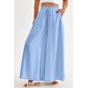 imagePRETTYGARDEN Womens 2025 Summer Wide Leg Palazzo Pants High Waisted Flowy Pockets Trendy Casual Lounge Boho Beach TrousersBlue