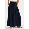 imagePRETTYGARDEN Womens 2025 Summer Wide Leg Palazzo Pants High Waisted Flowy Pockets Trendy Casual Lounge Boho Beach TrousersNavy