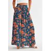imagePRETTYGARDEN Womens 2025 Summer Wide Leg Palazzo Pants High Waisted Flowy Pockets Trendy Casual Lounge Boho Beach TrousersPrint Dark Blue Orange