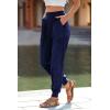 imagePRETTYGARDEN Womens Satin Jogger Pants Casual Dressy High Waist Long Lounge Pant Trousers Summer Outfits with PocketsNavy