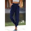 imagePRETTYGARDEN Womens Satin Jogger Pants Casual Dressy High Waist Long Lounge Pant Trousers Summer Outfits with PocketsNavy