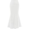 imagePRETTYGARDEN Women Fitted Mesh Mermaid Skirt 2025 Spring Summer Casual High Waisted Ruched Maxi Long Bodycon Going Out SkirtsWhite