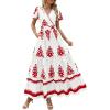 imagePRETTYGARDEN Womens 2025 Summer Casual V Neck Boho Maxi Dress Flowy Aline Bell Sleeve Tiered Floral Dresses with PocketFloral Light Apricot Orange