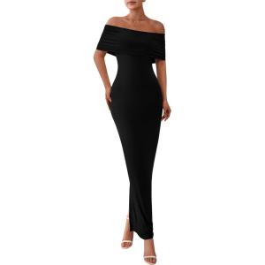 imagePRETTYGARDEN Off The Shoulder Dresses for Women 2025 Summer Elegant Bodycon Formal Cocktail Party Evening Maxi Long DressBlack