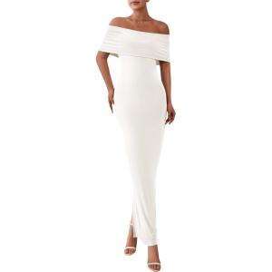 imagePRETTYGARDEN Off The Shoulder Dresses for Women 2025 Summer Elegant Bodycon Formal Cocktail Party Evening Maxi Long DressWhite