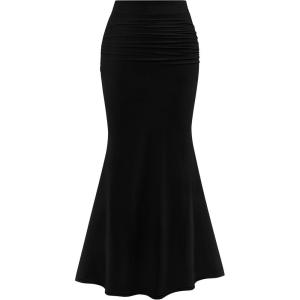 imagePRETTYGARDEN Women Fitted Mesh Mermaid Skirt 2025 Spring Summer Casual High Waisted Ruched Maxi Long Bodycon Going Out SkirtsBlack