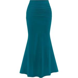 imagePRETTYGARDEN Women Fitted Mesh Mermaid Skirt 2025 Spring Summer Casual High Waisted Ruched Maxi Long Bodycon Going Out SkirtsLake Blue