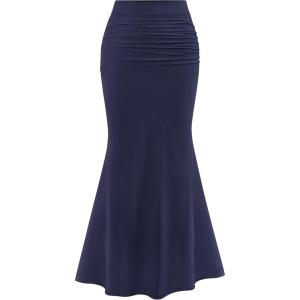 imagePRETTYGARDEN Women Fitted Mesh Mermaid Skirt 2025 Spring Summer Casual High Waisted Ruched Maxi Long Bodycon Going Out SkirtsNavy