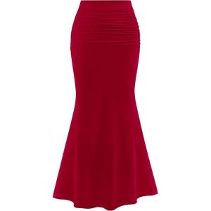 imagePRETTYGARDEN Women Fitted Mesh Mermaid Skirt 2025 Spring Summer Casual High Waisted Ruched Maxi Long Bodycon Going Out SkirtsRed
