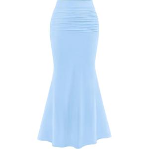 imagePRETTYGARDEN Women Fitted Mesh Mermaid Skirt 2025 Spring Summer Casual High Waisted Ruched Maxi Long Bodycon Going Out SkirtsSky Blue