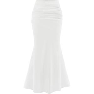 imagePRETTYGARDEN Women Fitted Mesh Mermaid Skirt 2025 Spring Summer Casual High Waisted Ruched Maxi Long Bodycon Going Out SkirtsWhite