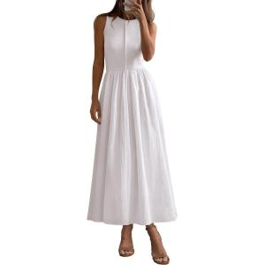 imagePRETTYGARDEN Women Maxi Dresses 2025 Summer Casual Sleeveless Patchwork Knit Tank Dress Flowy Beach Sundress Long DressWhite