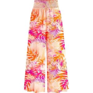 imagePRETTYGARDEN Womens 2025 Summer Flowy Wide Leg Palazzo Pants Dressy Casual Elastic High Waisted Pockets Boho Beach TrousersFloral White Multicolored