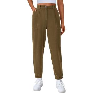 imagePRETTYGARDEN Womens Dressy Casual Pants Elastic High Waisted Work Office Corduroy Trouser Slacks with PocketsArmy Green