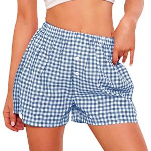 imagePRETTYGARDEN Womens Shorts Boxers 2025 Summer Gingham Pajama Lounge Sleep Y2K Plaid Pj Shorts Beach BottomsNavy