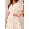imagePRETTYGARDEN Womens 2025 Summer Short Dress V Neck Short Sleeve A Line Hollow Out Lace Ruffle Cute Casual Beach Party DressesBeige
