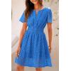imagePRETTYGARDEN Womens 2025 Summer Short Dress V Neck Short Sleeve A Line Hollow Out Lace Ruffle Cute Casual Beach Party DressesBlue