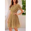 imagePRETTYGARDEN Womens 2025 Summer Short Dress V Neck Short Sleeve A Line Hollow Out Lace Ruffle Cute Casual Beach Party DressesKhaki