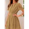 imagePRETTYGARDEN Womens 2025 Summer Short Dress V Neck Short Sleeve A Line Hollow Out Lace Ruffle Cute Casual Beach Party DressesKhaki