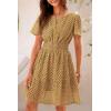 imagePRETTYGARDEN Womens 2025 Summer Short Dress V Neck Short Sleeve A Line Hollow Out Lace Ruffle Cute Casual Beach Party DressesKhaki