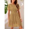 imagePRETTYGARDEN Womens 2025 Summer Short Dress V Neck Short Sleeve A Line Hollow Out Lace Ruffle Cute Casual Beach Party DressesKhaki