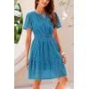 imagePRETTYGARDEN Womens 2025 Summer Short Dress V Neck Short Sleeve A Line Hollow Out Lace Ruffle Cute Casual Beach Party DressesLake Blue