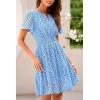 imagePRETTYGARDEN Womens 2025 Summer Short Dress V Neck Short Sleeve A Line Hollow Out Lace Ruffle Cute Casual Beach Party DressesLight Blue