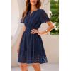imagePRETTYGARDEN Womens 2025 Summer Short Dress V Neck Short Sleeve A Line Hollow Out Lace Ruffle Cute Casual Beach Party DressesNavy