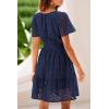 imagePRETTYGARDEN Womens 2025 Summer Short Dress V Neck Short Sleeve A Line Hollow Out Lace Ruffle Cute Casual Beach Party DressesNavy