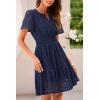 imagePRETTYGARDEN Womens 2025 Summer Short Dress V Neck Short Sleeve A Line Hollow Out Lace Ruffle Cute Casual Beach Party DressesNavy