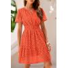 imagePRETTYGARDEN Womens 2025 Summer Short Dress V Neck Short Sleeve A Line Hollow Out Lace Ruffle Cute Casual Beach Party DressesOrange
