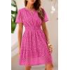 imagePRETTYGARDEN Womens 2025 Summer Short Dress V Neck Short Sleeve A Line Hollow Out Lace Ruffle Cute Casual Beach Party DressesRose Red