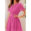 imagePRETTYGARDEN Womens 2025 Summer Short Dress V Neck Short Sleeve A Line Hollow Out Lace Ruffle Cute Casual Beach Party DressesRose Red