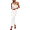 imagePRETTYGARDEN Womens Bodycon Long Dresses Summer Strapless Tube Twist Knot Front Ribbed Knit Maxi Cocktail Dress with SlitWhite