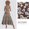 imagePRETTYGARDEN Womens Summer Floral Maxi Dress Knot One Shoulder Sleeveless Ruffle Flowy Boho Beach Wedding Guest DressesCoffee
