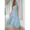 imagePRETTYGARDEN Womens Summer Floral Maxi Dress Knot One Shoulder Sleeveless Ruffle Flowy Boho Beach Wedding Guest DressesSolid Light Blue