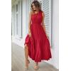 imagePRETTYGARDEN Womens Summer Floral Maxi Dress Knot One Shoulder Sleeveless Ruffle Flowy Boho Beach Wedding Guest DressesSolid Red