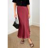 imagePRETTYGARDEN Womens Summer Midi Satin Skirt Dressy Casual High Waisted A Line Flowy Ruffle Elegant Party SkirtsBean Paste Pink
