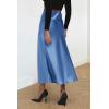 imagePRETTYGARDEN Womens Summer Midi Satin Skirt Dressy Casual High Waisted A Line Flowy Ruffle Elegant Party SkirtsBlue