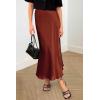 imagePRETTYGARDEN Womens Summer Midi Satin Skirt Dressy Casual High Waisted A Line Flowy Ruffle Elegant Party SkirtsBrown