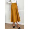 imagePRETTYGARDEN Womens Summer Midi Satin Skirt Dressy Casual High Waisted A Line Flowy Ruffle Elegant Party SkirtsBrown Yellow