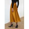 imagePRETTYGARDEN Womens Summer Midi Satin Skirt Dressy Casual High Waisted A Line Flowy Ruffle Elegant Party SkirtsBrown Yellow