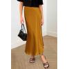 imagePRETTYGARDEN Womens Summer Midi Satin Skirt Dressy Casual High Waisted A Line Flowy Ruffle Elegant Party SkirtsBrown Yellow